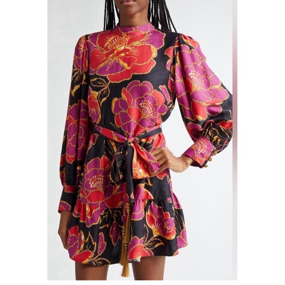 FARM Rio Dresses & Skirts - NEW FARM Rio Shiny Cheetah Floral Print Mini Dress With Belt Women's Size small